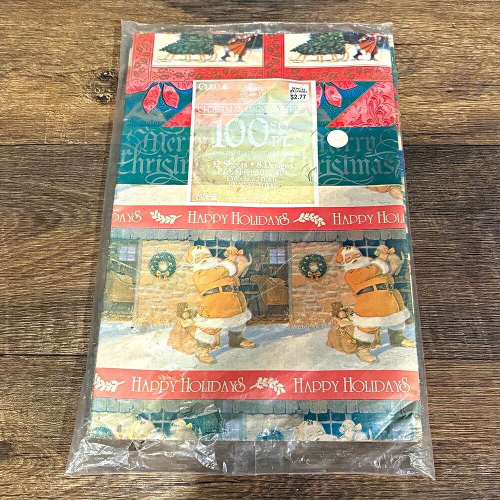 Cleo Christmas Gift Wrapping Paper 12 Sheets, 8 Designs 100 Sq Ft Vintage NOS